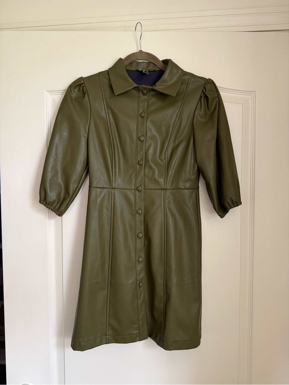 Forever 21 Olive Green Faux Leather Button-Front Dress